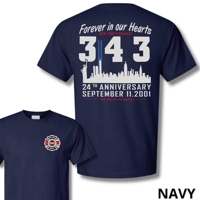 343 Forever in Our Hearts T-Shirt - 9/11 Memorial Firefighter Tribute Tee