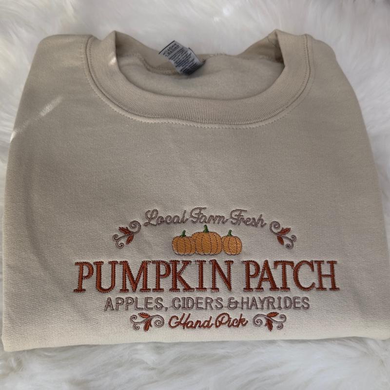Pumpkin Patch Embroidered Sweatshirt – Cozy Fall Pullover for Women & Men, Autumn Farm Style