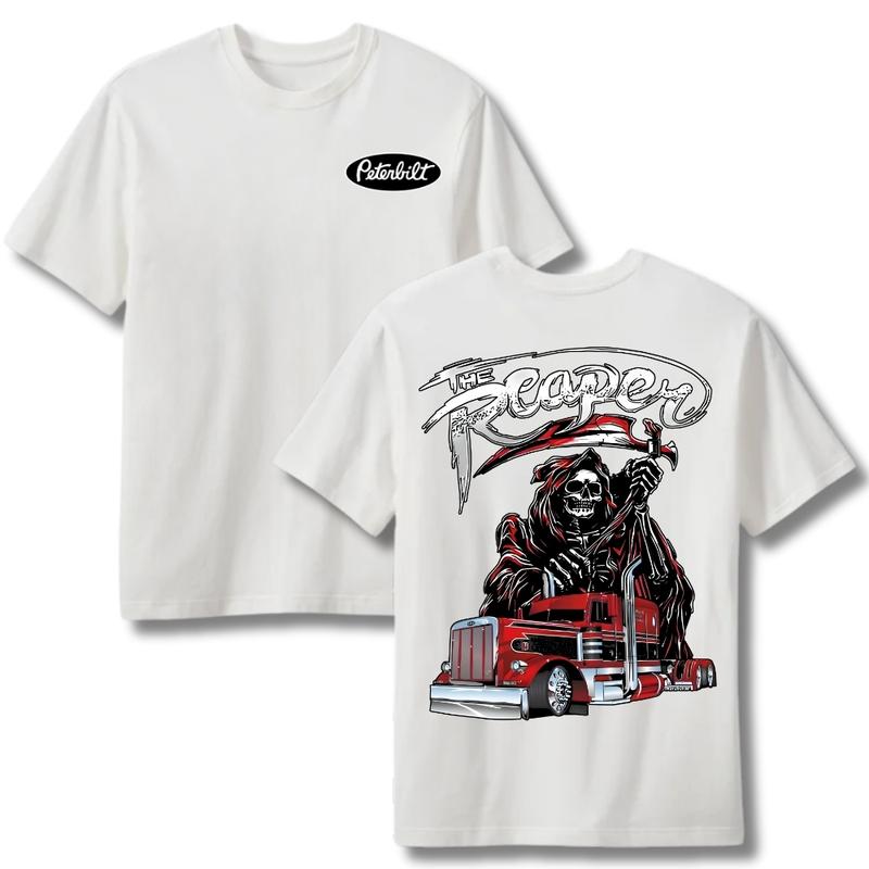 "The Reaper" Peterbilt Truck Shirt – 2-Sided Red Skull Rig Tee