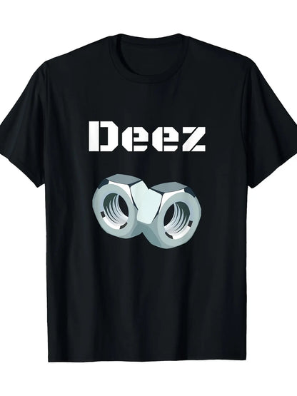 Funny "Deez Nuts" Graphic T-Shirt - 100% Cotton Men's Casual Summer Tee with Geometric Design