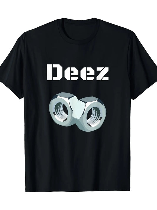 Funny "Deez Nuts" Graphic T-Shirt - 100% Cotton Men's Casual Summer Tee with Geometric Design