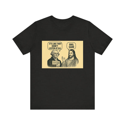 George and Jesus T-Shirt – Lighthearted USA-Inspired Graphic Tee, Unisex Retro Style Shirt for Men & Women