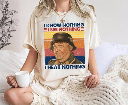 Sergeant Schultz "I Know Nothing" Vintage T-Shirt – Classic Hogan's Heroes Tee for TV Fans