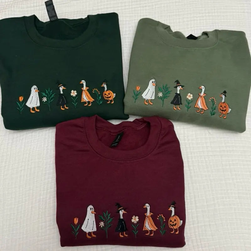 Spooky Goose Halloween Embroidered Sweatshirt - Spooky Season Apparel