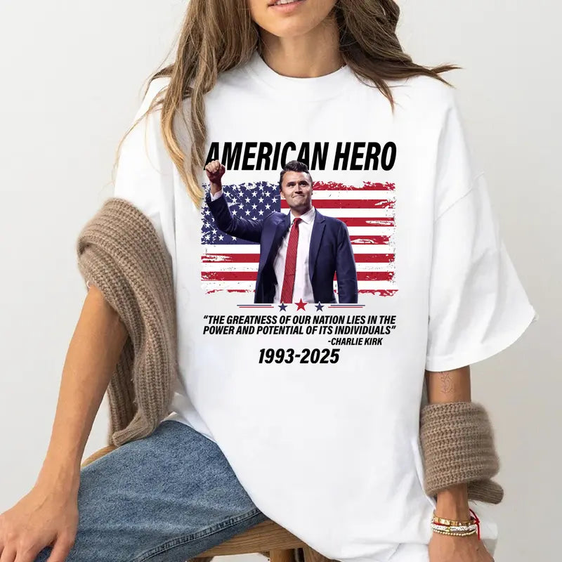 Charlie Kirk American Hero T-Shirt – Unisex Patriotic Apparel, Conservative Fan Tee