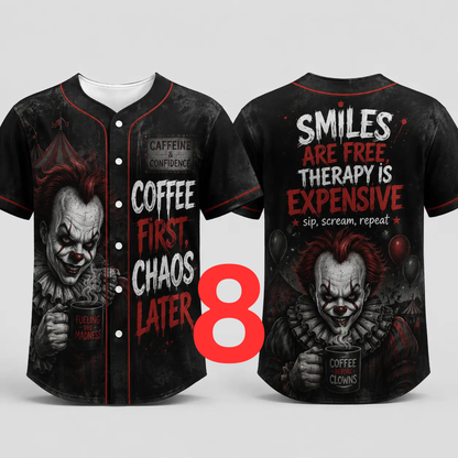 Unisex Horror Graphic Print Baseball Jersey - Slasher Theme Button-Up