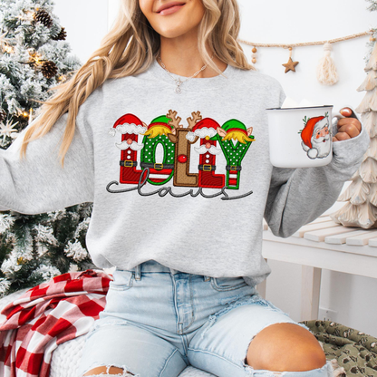 Unisex Faux Embroidery "Claus" Christmas Sweatshirt – Festive Holiday Pullover