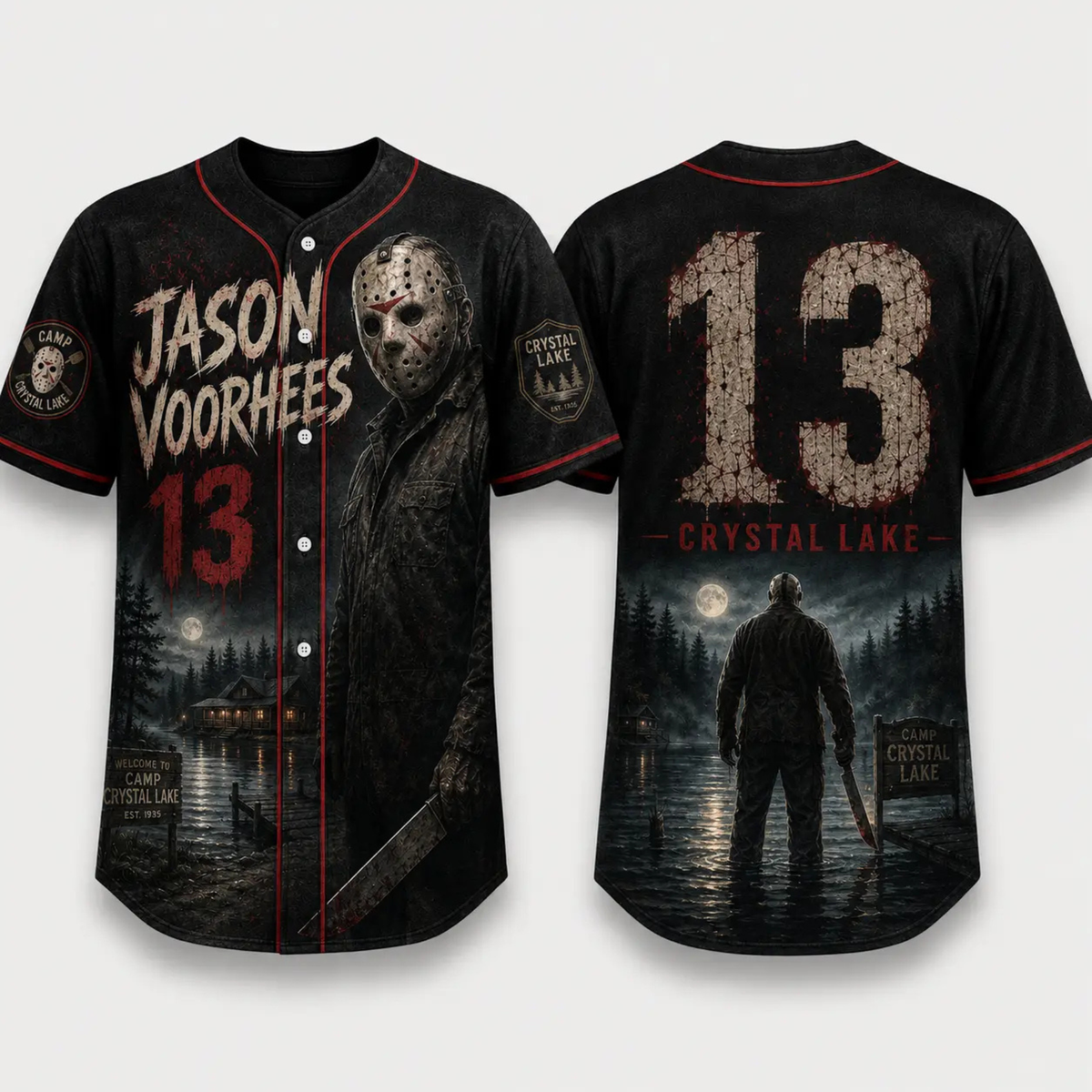 Horror Slasher Gothic Halloween Baseball Jersey - Dark Character Graphic Sports Button-Down