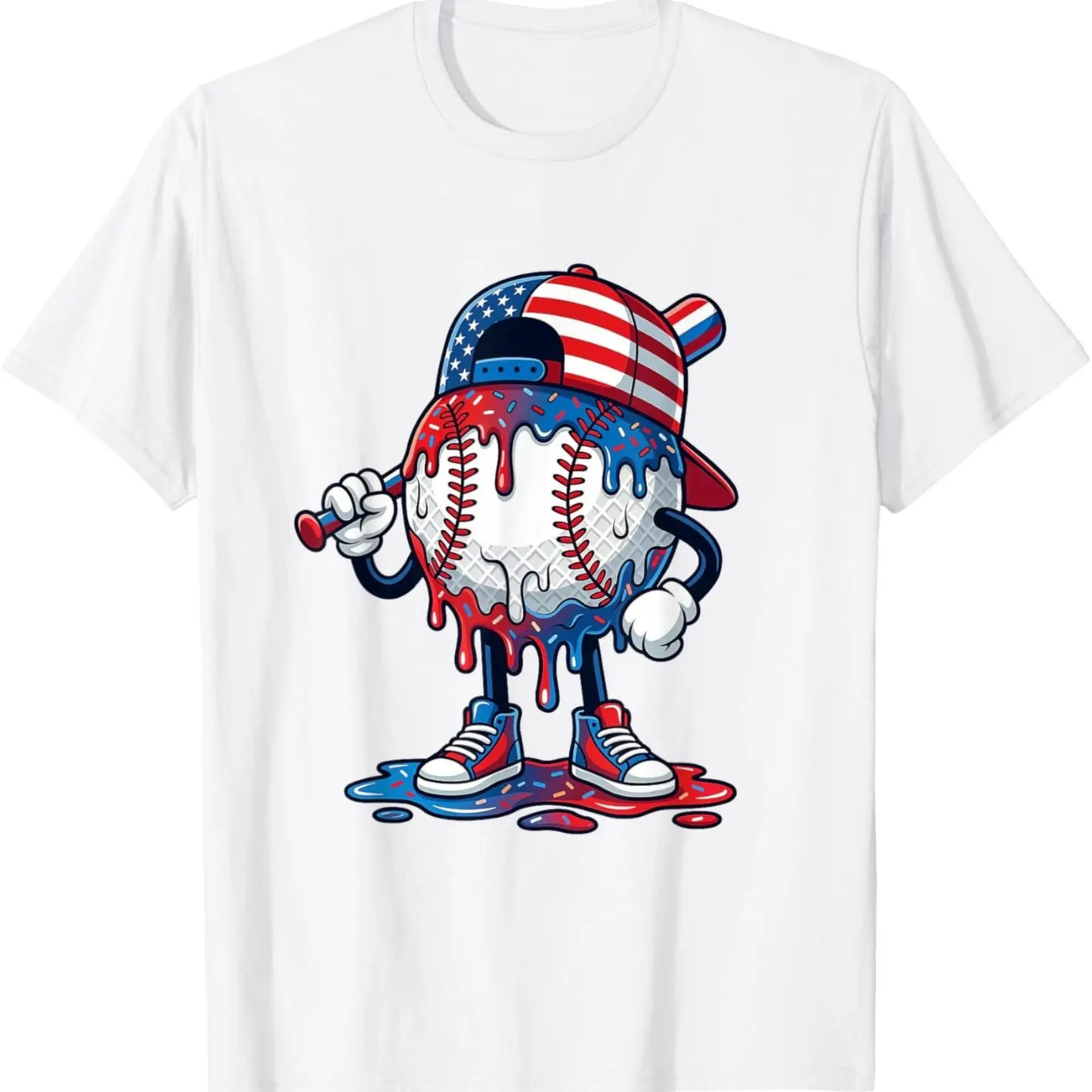 Baseball Drip Patriotic Ice Cream US Flag T-Shirt