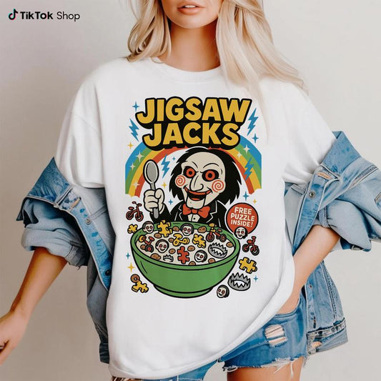 Funny Halloween Graphic T-Shirt – Retro Horror Cereal Tee, Spooky Movie Character Shirt