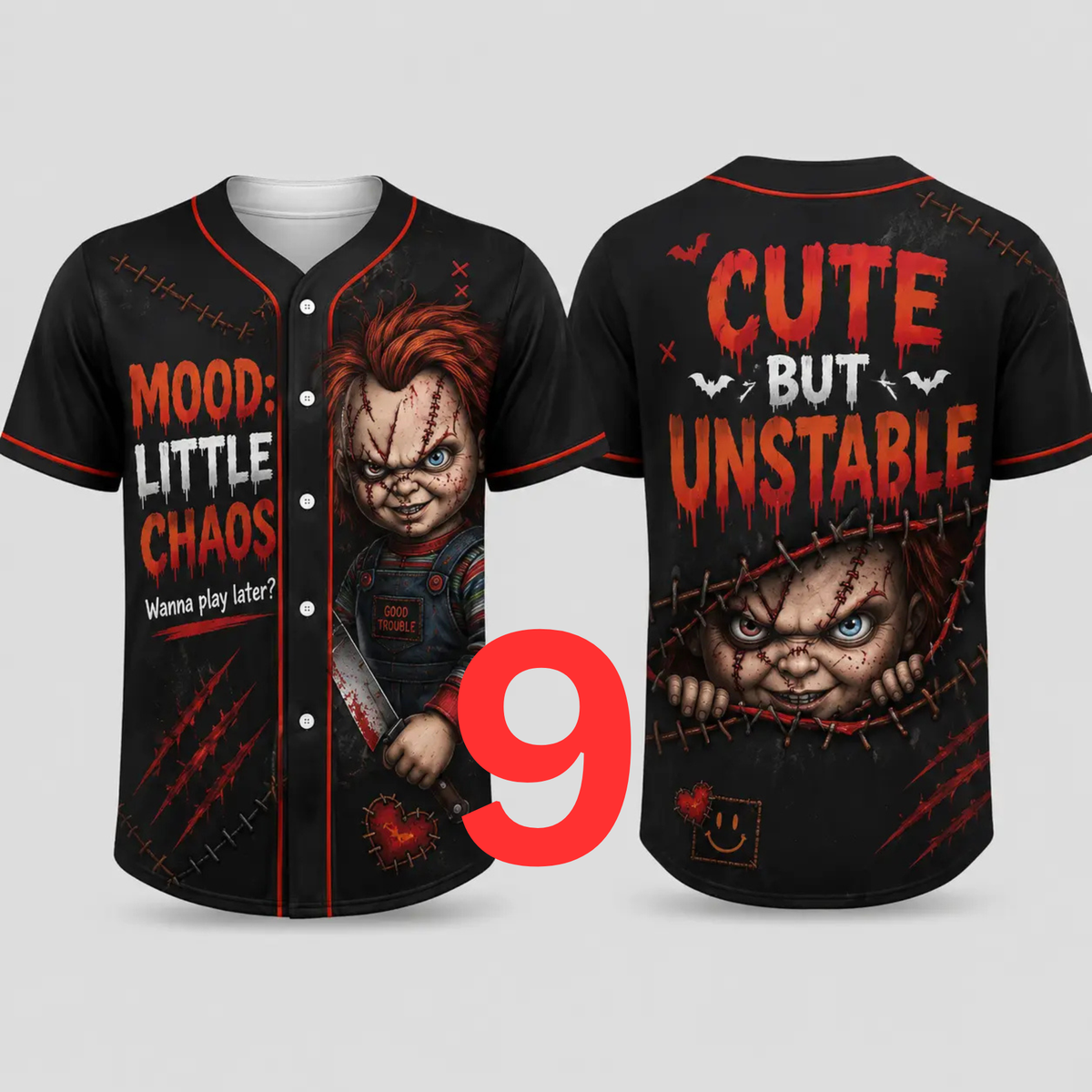 Unisex Horror Graphic Print Baseball Jersey - Slasher Theme Button-Up