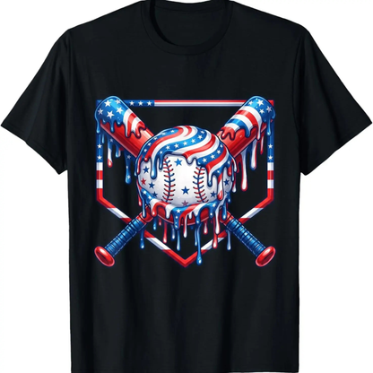 Baseball Drip Patriotic Ice Cream US Flag T-Shirt