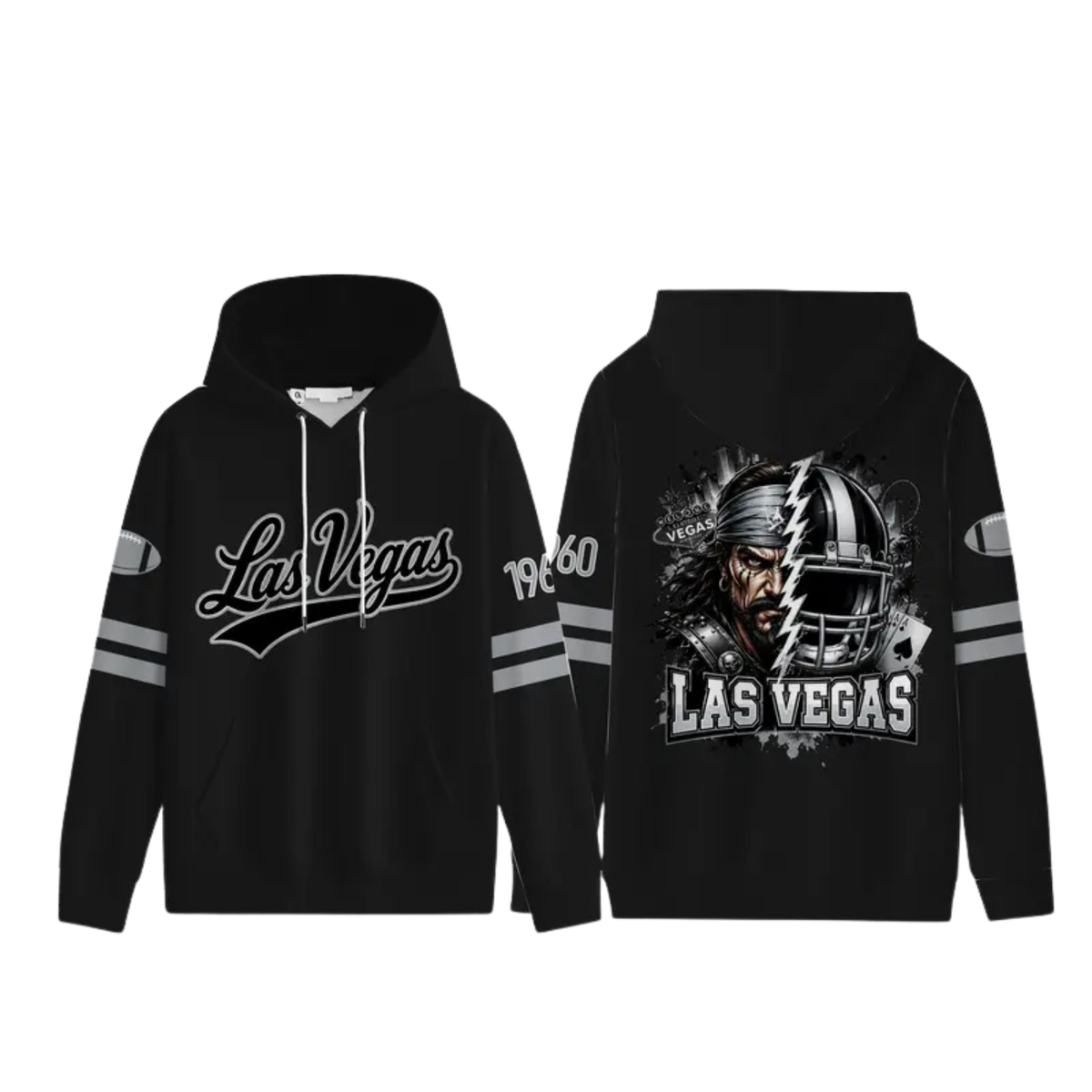 Unisex Football City Graphic Hoodie - Black Pullover with Front Script & Back Helmet Art