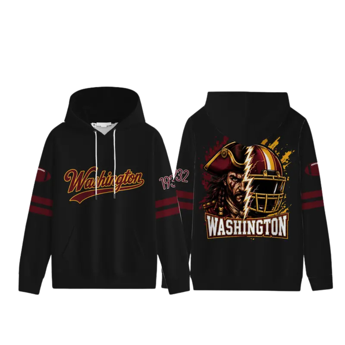 Unisex Football City Graphic Hoodie - Black Pullover with Front Script & Back Helmet Art