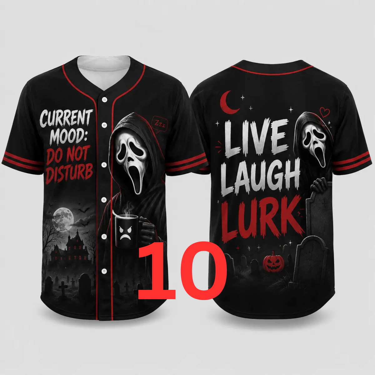 Unisex Horror Graphic Print Baseball Jersey - Slasher Theme Button-Up