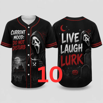 Unisex Horror Graphic Print Baseball Jersey - Slasher Theme Button-Up