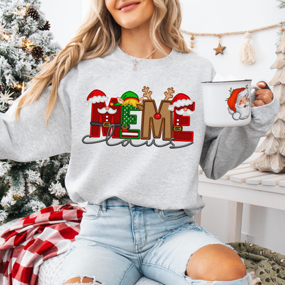 Unisex Faux Embroidery "Claus" Christmas Sweatshirt – Festive Holiday Pullover
