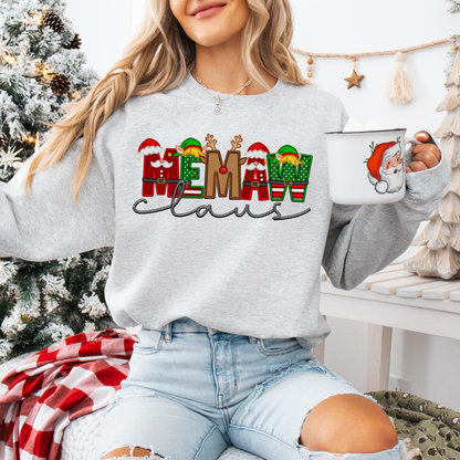 Unisex Faux Embroidery "Claus" Christmas Sweatshirt – Festive Holiday Pullover
