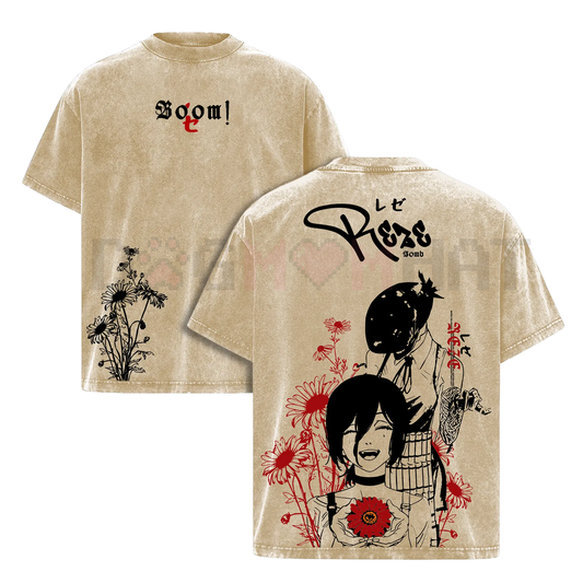 Reze Chainsaw Man T-Shirt – Vintage Washed Oversized Heavy Cotton Tee