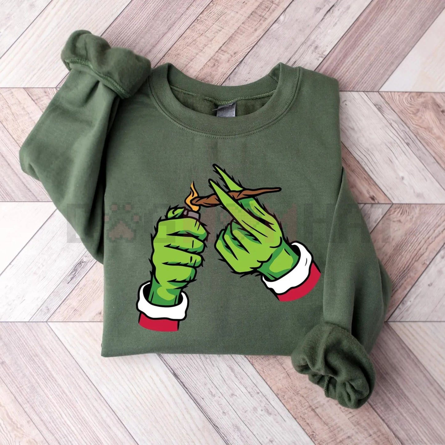Mary Jane Grinchmas Christmas Cannabis Crewneck – Womenswear Hand Christmas Weed Shirt, Merry Weedmas Cotton Sweater