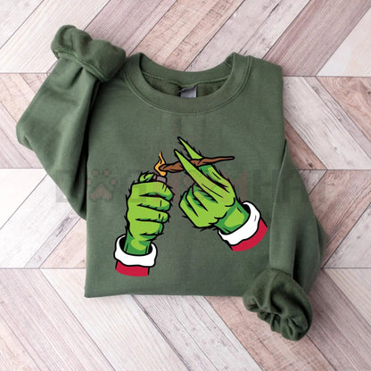 Mary Jane Grinchmas Christmas Cannabis Crewneck – Womenswear Hand Christmas Weed Shirt, Merry Weedmas Cotton Sweater