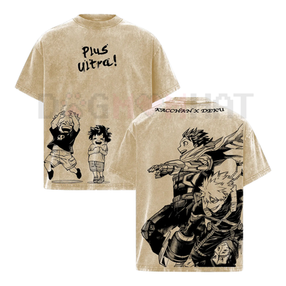 Deku & Bakugo Vintage Oversize Washed T-Shirt – My Hero Academia Heavy Cotton Graphic Tee