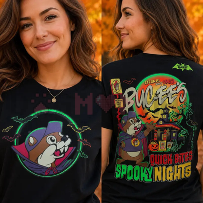 Buc-ee's 2026 Halloween Glow In The Dark Graphic Tee - Quick Bites Spooky Nights Soft Cotton Unisex Festive Fall T-Shirt