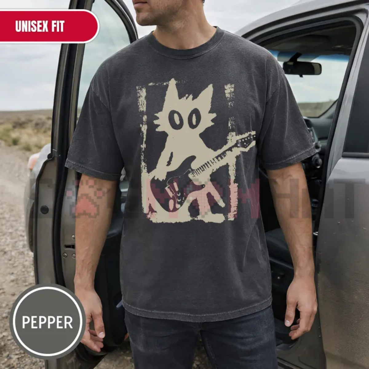 Rock Star Cat T-Shirt - Vintage Y2K Electric Guitar Kitten Tee