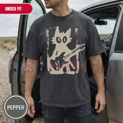 Rock Star Cat T-Shirt - Vintage Y2K Electric Guitar Kitten Tee