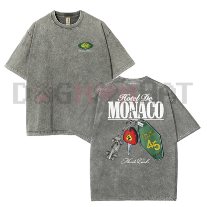 Monaco Grand Prix Riviera Wash Tee - Men's Vintage Racing Poster Oversized Cotton Graphic Shirt