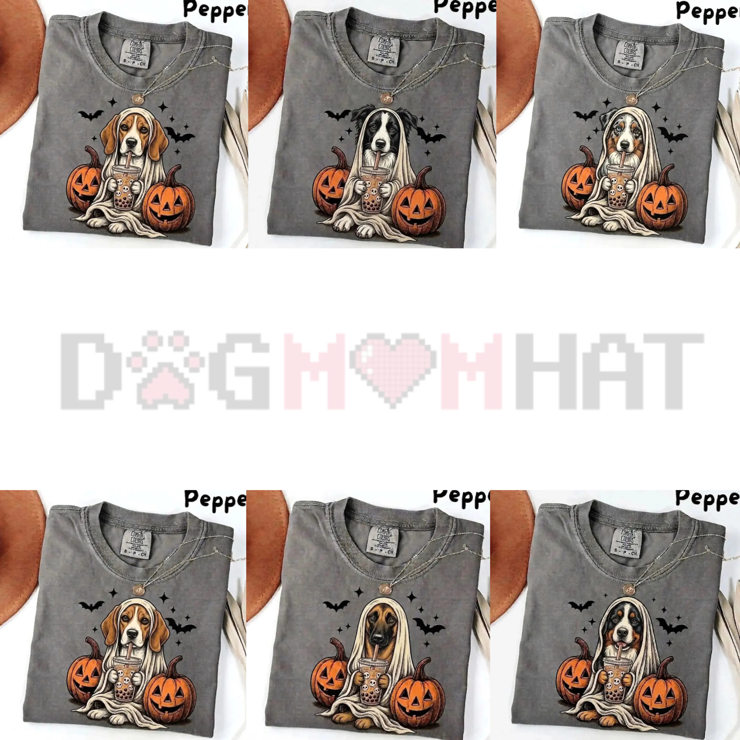 Spooky Boba Barkers Pepper Comfort Colors Tee - Cute Ghost Dog Breeds Bubble Tea Halloween Unisex Cotton Shirt