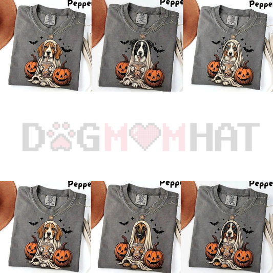 Spooky Boba Barkers Pepper Comfort Colors Tee - Cute Ghost Dog Breeds Bubble Tea Halloween Unisex Cotton Shirt