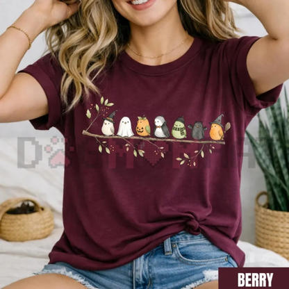"Spooky Halloween Birds on a Branch" Autumn Graphic T-Shirt