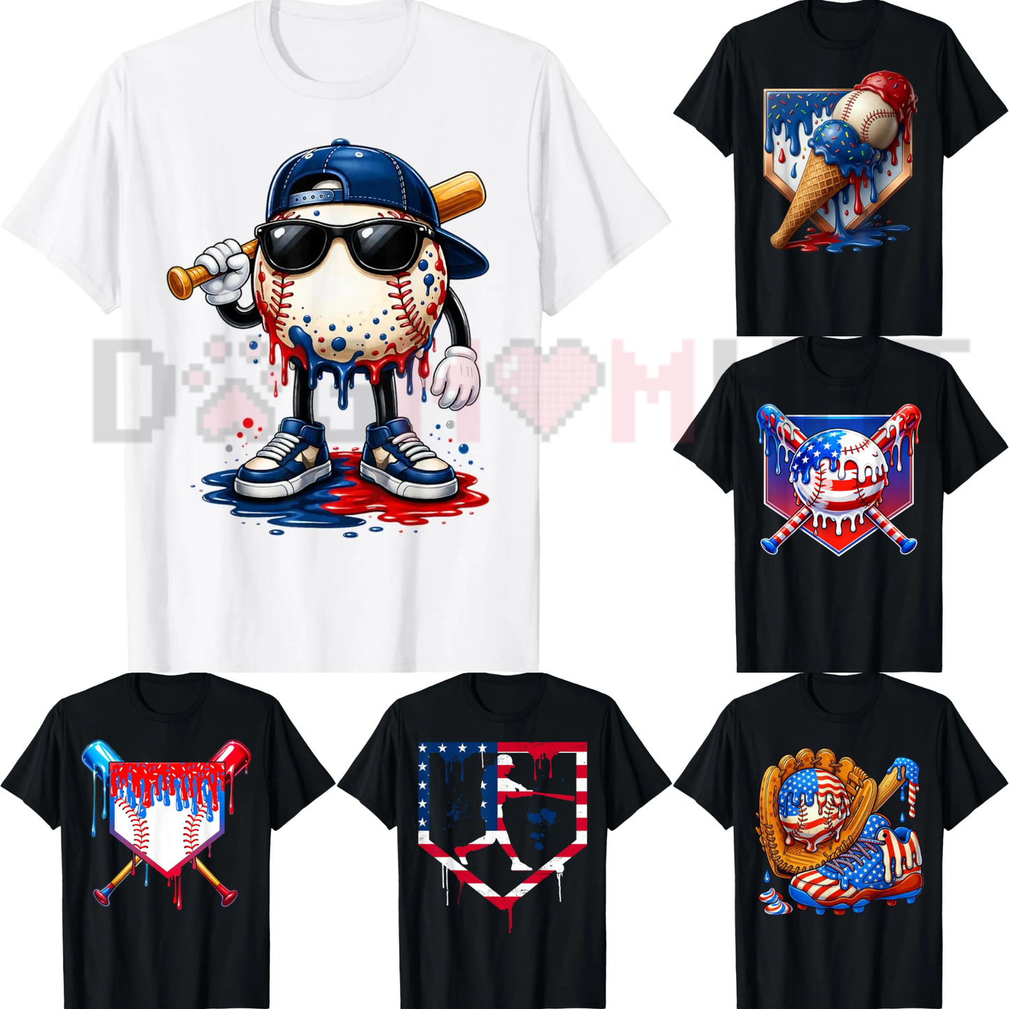 Baseball Drip Patriotic Ice Cream US Flag T-Shirt