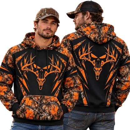 Highland Holly Hoodie – Leaf Camo Deer Antler Skull Graphic Pullover