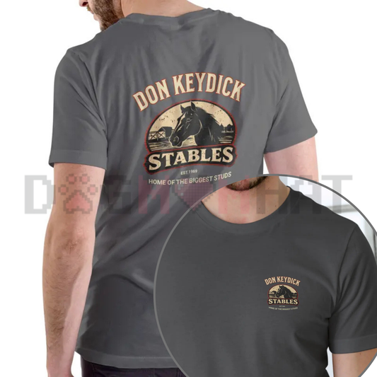 "Don Keydick Stables" Funny T-Shirt – Retro Equestrian Parody Tee