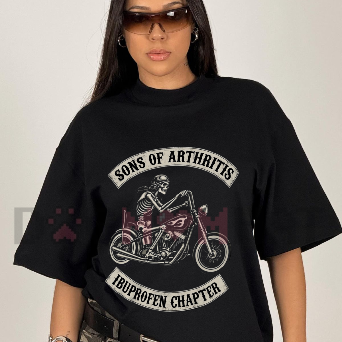 Sons Of Arthritis Ibuprofen Chapter T-Shirt – Funny Biker Skeleton Graphic Tee