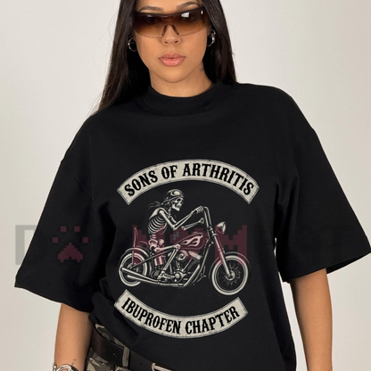 Sons Of Arthritis Ibuprofen Chapter T-Shirt – Funny Biker Skeleton Graphic Tee