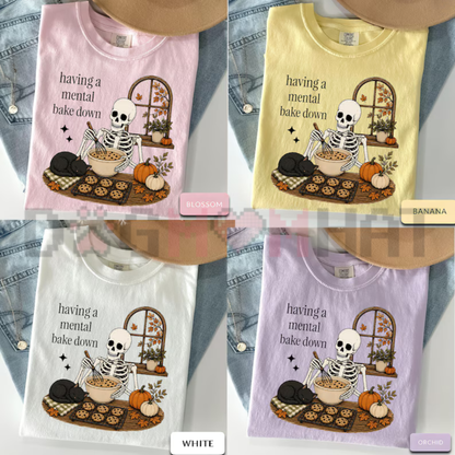 Funny Baking Skeleton Graphic Tee - Soft Cotton Unisex Fall Baking Short Sleeve T-Shirt