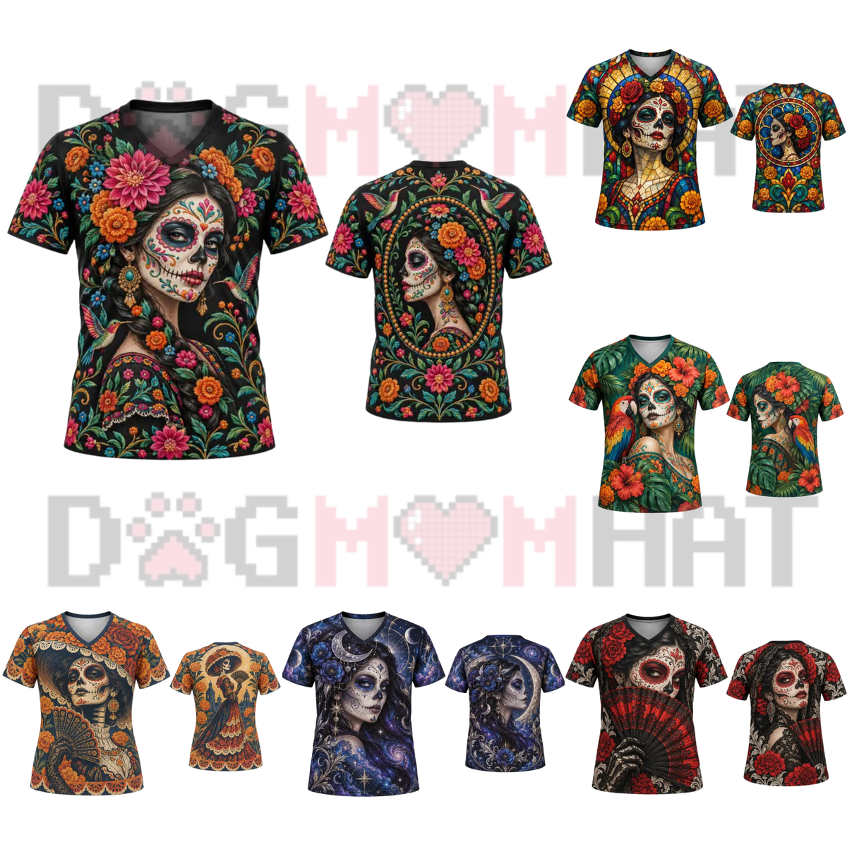 Parke Horizon Top – Women's Día de los Muertos La Catrina Stained Glass V-Neck Sports Top
