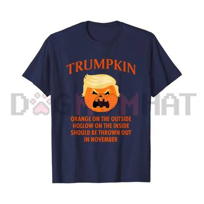 Trumpkin Halloween Sarcastic Graphic Tee - Funny Political Pumpkin Soft Cotton Unisex Fall Humor T-Shirt