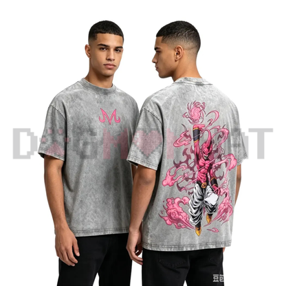 Kid Buu Pink Energy Vintage Washed Graphic Tee - Dragon Ball Z Heavy Cotton Oversized Anime Streetwear Shirt