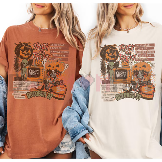 Vintage Spooky Icon Collage Graphic Tee - Retro Halloween Ghost Soft Cotton Unisex Fall Aesthetic T-Shirt
