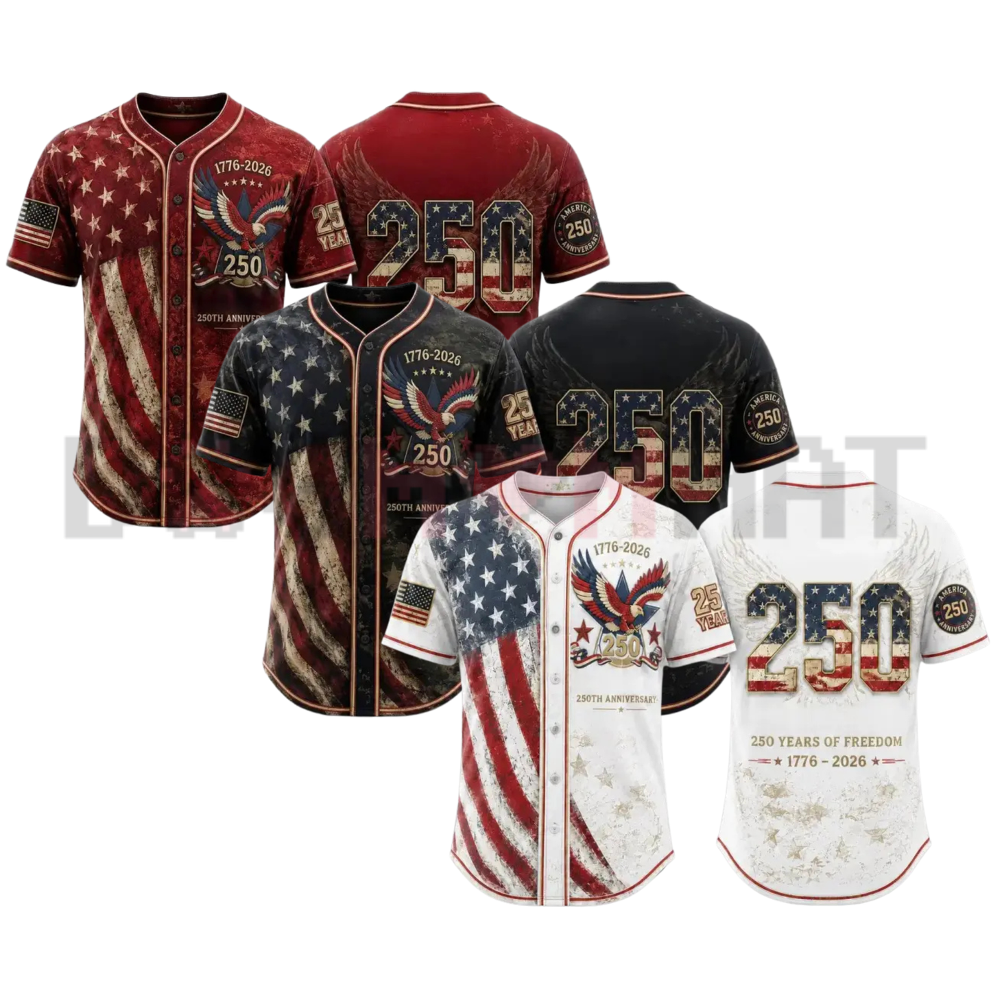 America 250th Anniversary Baseball Jersey –1776-2026 Patriotic Freedom Button-Up