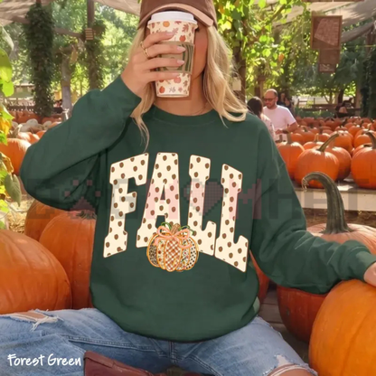 Preppy Fall Polka Dot Pumpkin Bow Sweatshirt - Coquette Floral Gingham Autumn Crewneck