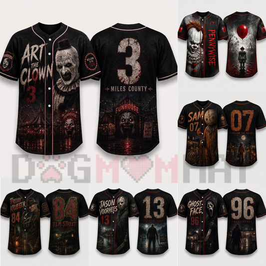 Horror Slasher Gothic Halloween Baseball Jersey - Dark Character Graphic Sports Button-Down