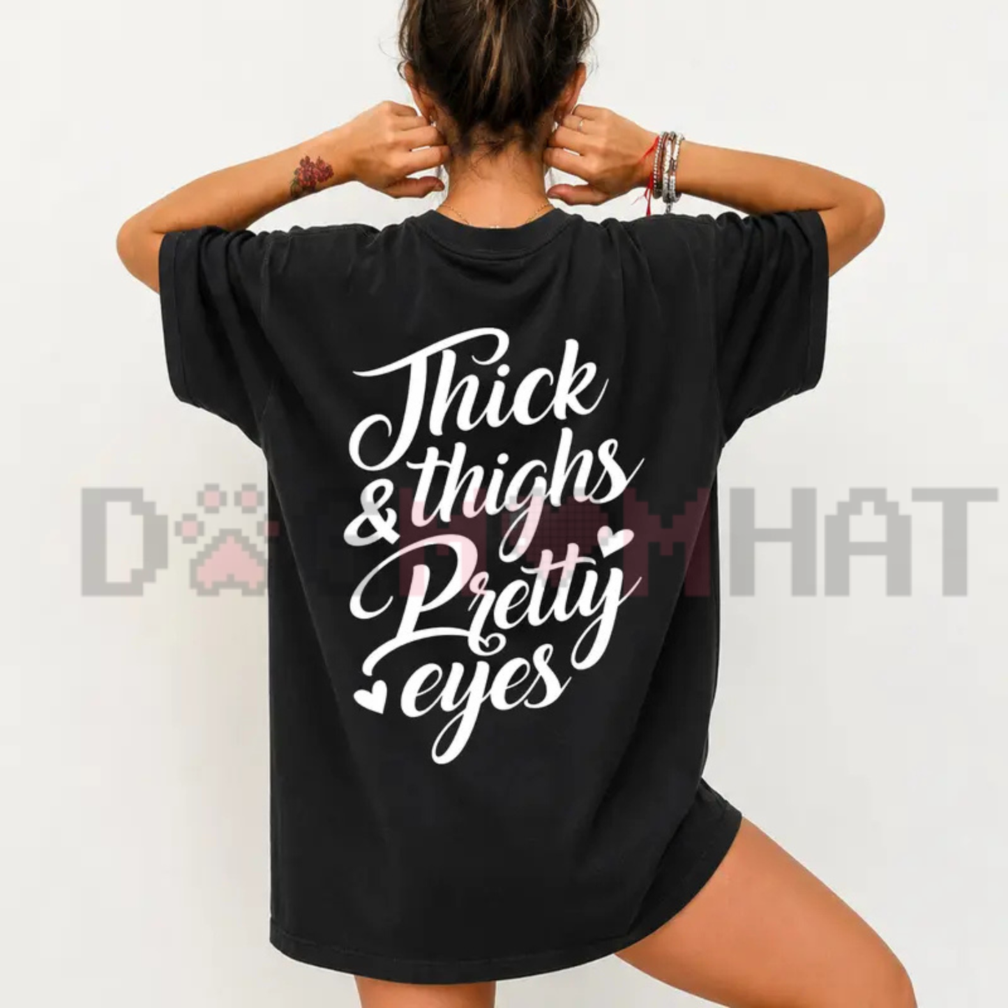 Thick Thighs Pretty Eyes Gym T-Shirt - Funny Fitness Girl Illustration Tee