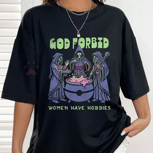 Potions & Passions Cauldron Graphic Tee - Funny Witchy Sarcastic Hobbies Unisex Pure Cotton Shirt
