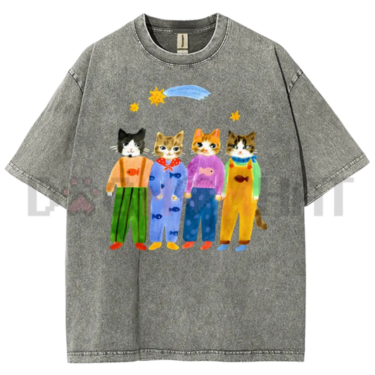 Retro Cat in Denim Overalls T-Shirt
