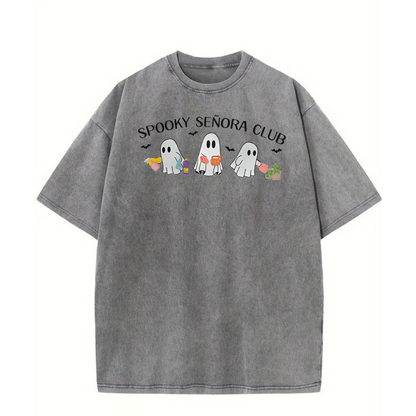 Spooky Señora Club Vintage Acid Wash Shirt – Unisex Graphic Tee